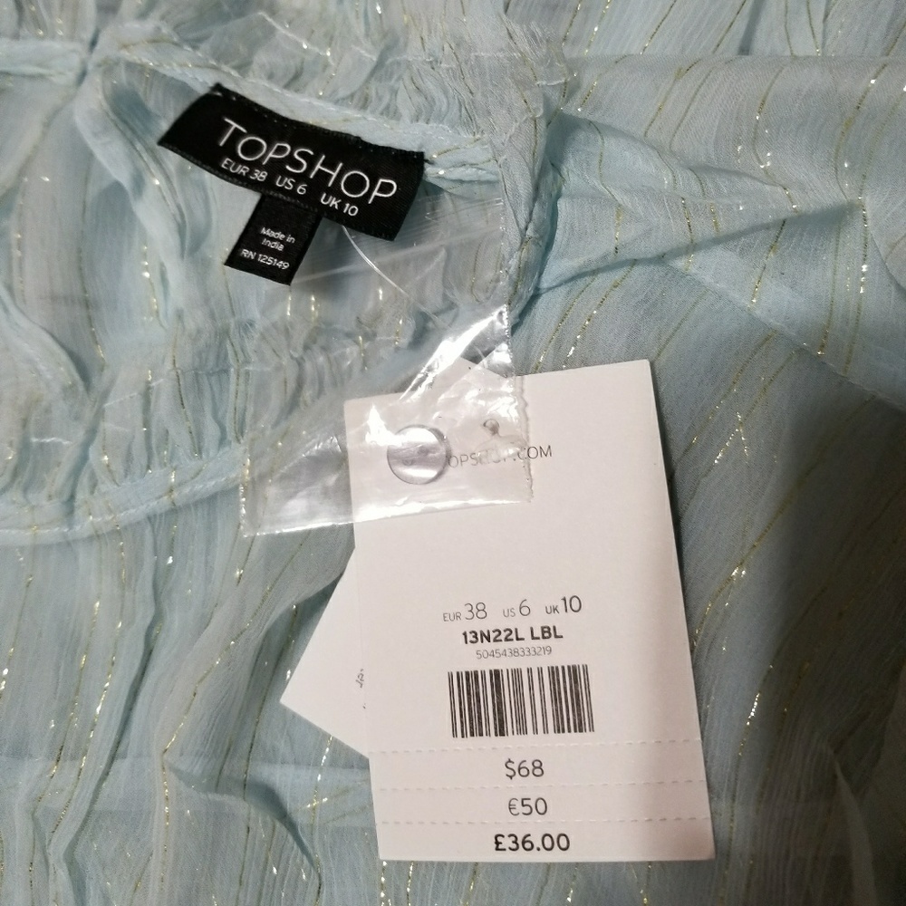 TOPSHOP Metallic Stripe Tulle Sheer Blouse Top - Picture 8 of 8